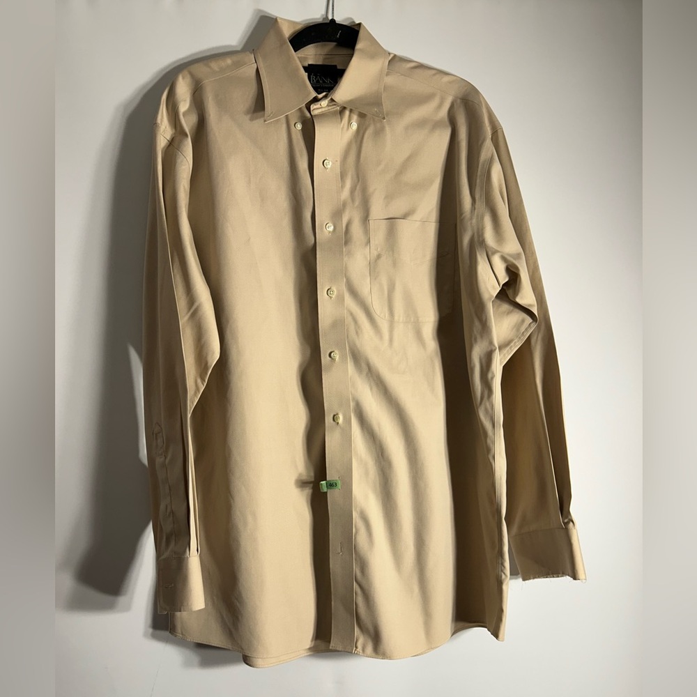 JOS.A.BANKS TRAVELERS COLLECTION 100% COTTON TAN NEUTRAL COLOR DRESS SHIRT 15.5
